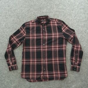 John Varvatos Shirt Mens Large Red Black Button Up Plaid Long Sleeve Pockets